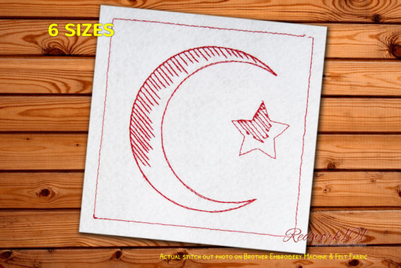 Crescent and Star Symbols Redwork for Embroidery Projects
