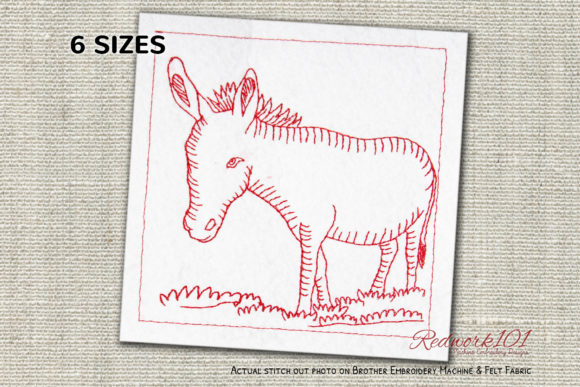 Donkey Standing in Field Redwork: A Farm Animal Embroidery Design Review