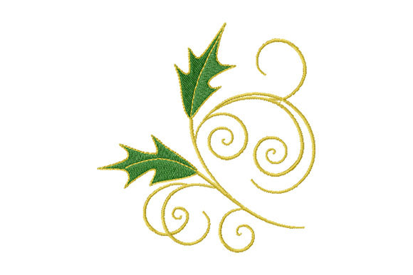 Holly Leaves with Golden Curls: A Festive Embroidery Design Review