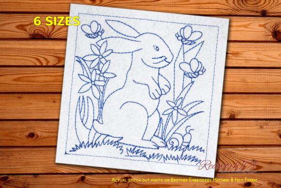 Rabbit Sitting in Garden Redwork for Apparel Projects