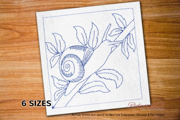 White Garden Snail Redwork for Sweatshirt Embroidery