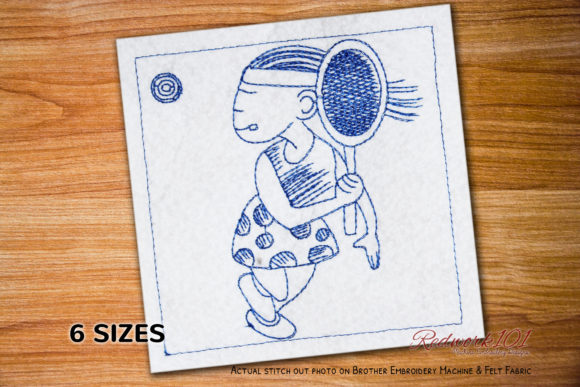 Young Women Playing Tennis Redwork Embroidery Design Review